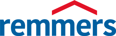 Logo Remmers - blauer Schriftzug mit rotem Dach
